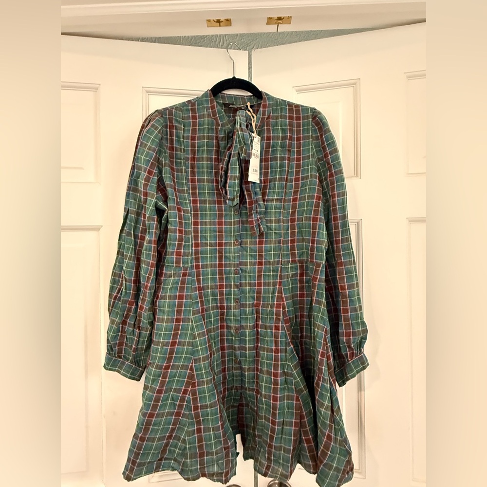 Zara Green and Red Plaid Mini Dress
